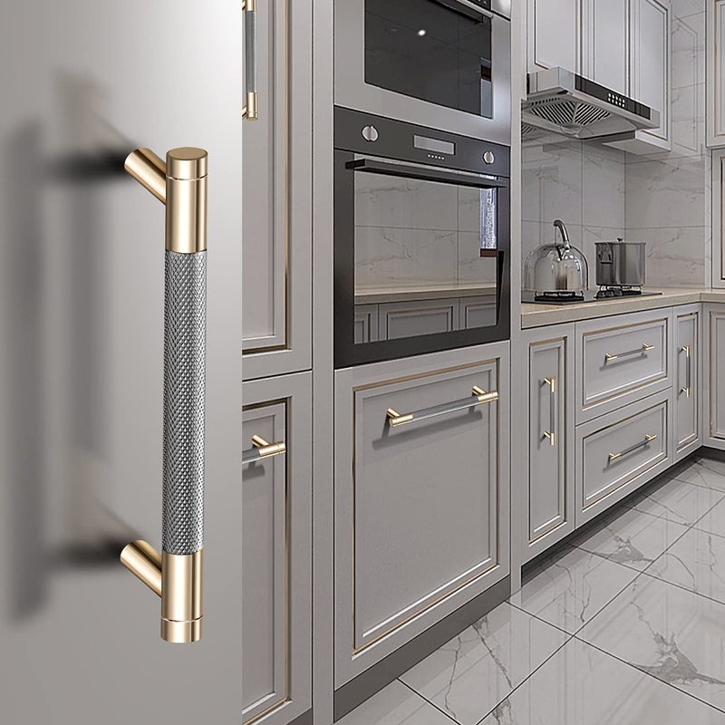 Ntresbonne 2 Pack 7 1/2 Inch 192 mm Barrel Cabinet Pulls Gold and Grey Cupboard Aluminum Handles Drawer Pull Cabinet Handles - Image 5